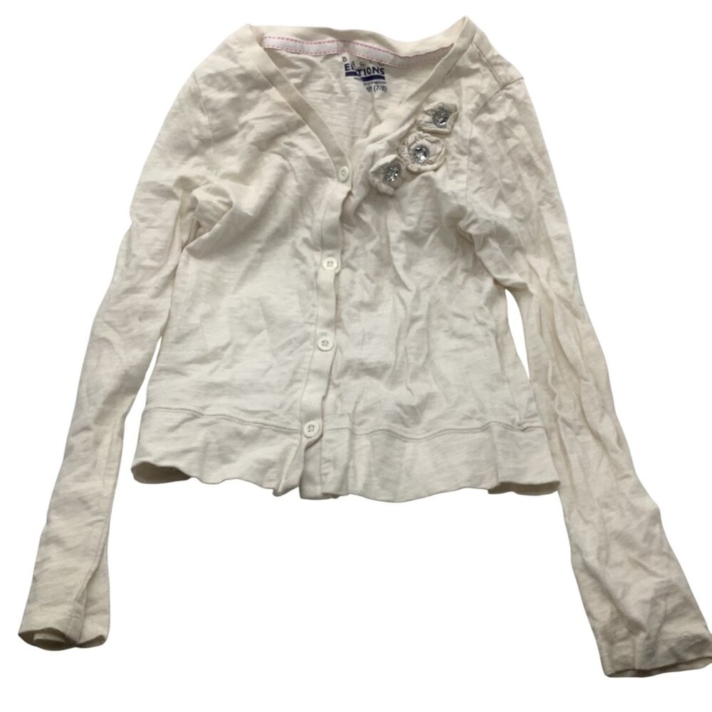 Basic Editions‎ Girls White Shirt With Embellished Flowers Size M 7/8